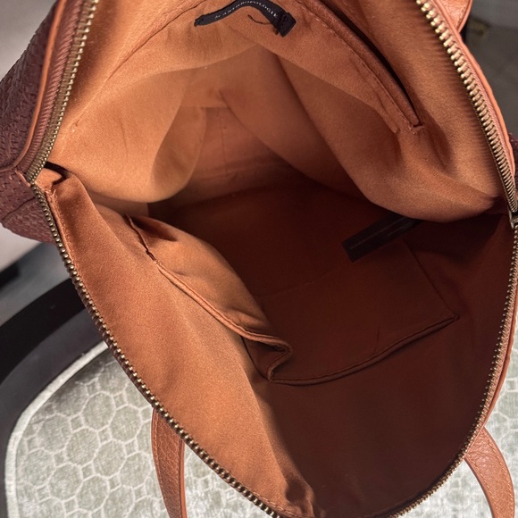 Anthropologie Round Tan Woven Shoukder Tote Bag - Picture 5 of 10